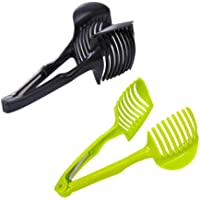 BESTonZON Multiuso Tomate Slicer Lemon Cutter Handheld Round Fruits Tongs Plastic Onion Holder Kitchen Slicing Shredding…